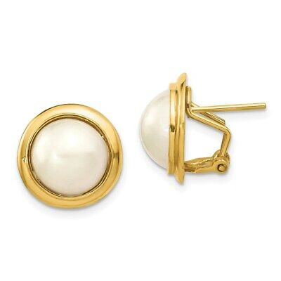 Pre-owned Superdealsforeverything Real 14kt 10-11mm White Freshwater Cultured Mabe Pearl Omega Back Earrings In Yellow