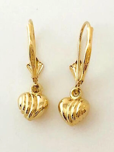 Pre-owned Aloha 14k Solid Yellow Gold 3d Heart Lever Back Earring. W: 7 Mm L: 23 Mm E2215-60