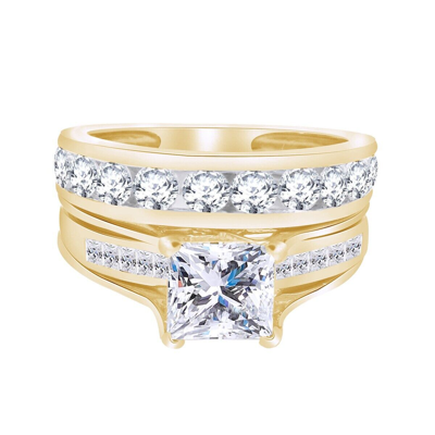 Pre-owned Affinityfashionjewelry 3 Pcs Engagement Wedding Ring Trio Set Princess 14k Yellow Gold