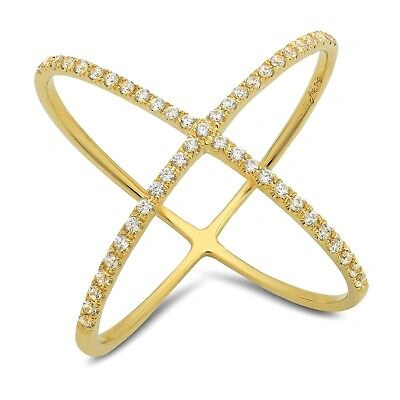 Pre-owned Pucci 0.38ct Round Cut Simulated Designer Cross Anniversary Gift Ring 14k Yellow Gold