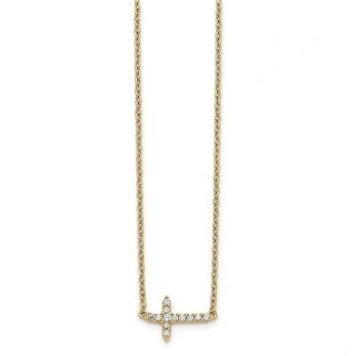 Pre-owned Superdealsforeverything Real 14kt Yellow Gold Diamond Cross 18in Necklace; 18 Inch; Lobster Clasp