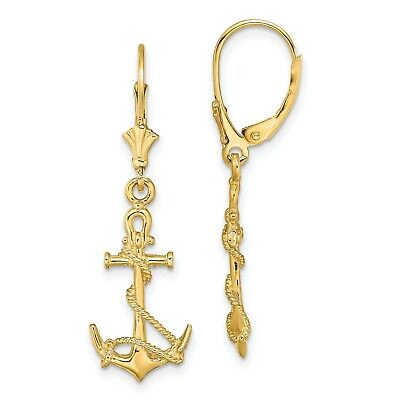 Pre-owned Jewelry Stores Network 14k Yellow Gold 3d Anchor Shackle And Entwined Rope Leverback Earrings