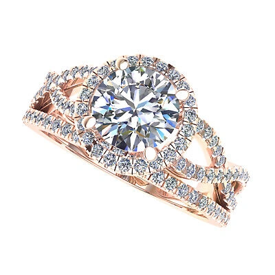 Pre-owned Jewelwesell 1.40ct Round Diamond Engagement Set 18k Rose Gold Gia Certified Center F Vs1 In White/colorless