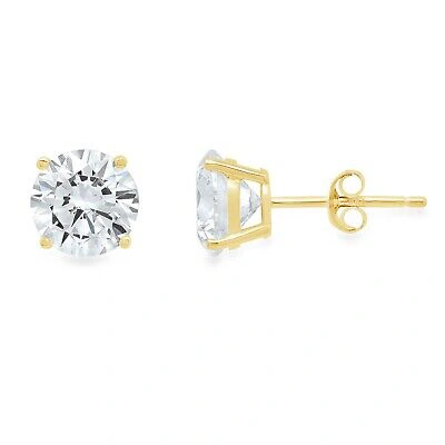 Pre-owned Pucci 0.7ct Round Cut Simulated Stud Everyday Earrings Solid 14k Yellow Gold Push Back In D