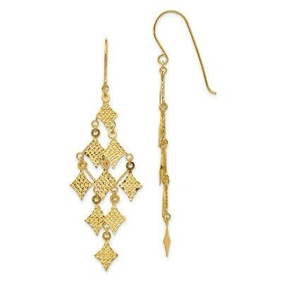 Pre-owned Superdealsforeverything Real 14kt Yellow Gold Diamond-cut Chandelier Earrings