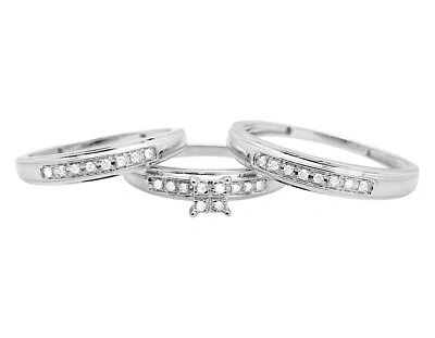 Pre-owned Jewelry Unlimited 10k Yellow Gold Quad One Row Ladies & Men's Trio Engagement Wedding Ring 0.20ct.