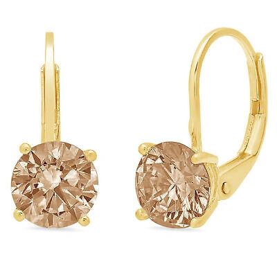 Pre-owned Pucci 3 Ct Round Cut Champagne Diamond Simulated Drop Dangle Earrings 14k Yellow Gold