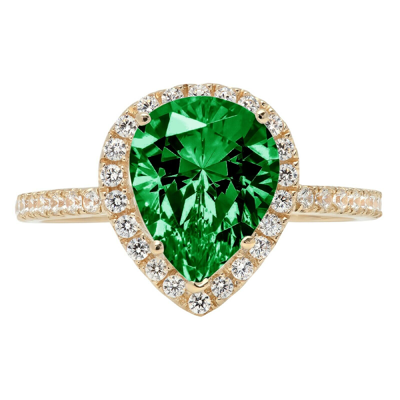 Pre-owned Pucci 2.45 Ct Pear Cut Simulated Halo Emerald Stone Promise Ring 14k Yellow Solid Gold In Green