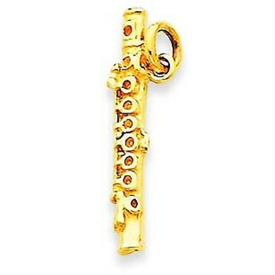 Pre-owned Bijou 14k Yellow Gold 3 Dimentional Flute Polished Fancy Charm Pendant For Necklace