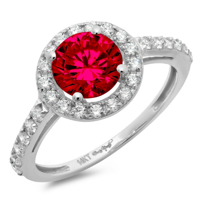 Pre-owned Pucci 1.86 Ct Round Cut Simulated Halo Ruby Stone Promise Wedding Ring 14k White Gold In Red