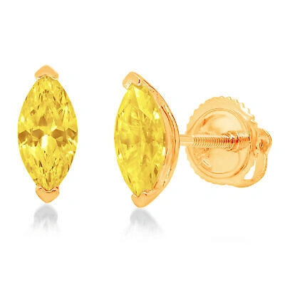 Pre-owned Pucci 1ct Marquise Yellow Diamond Simulated Stud Earrings 14k Yellow Gold Screw Back