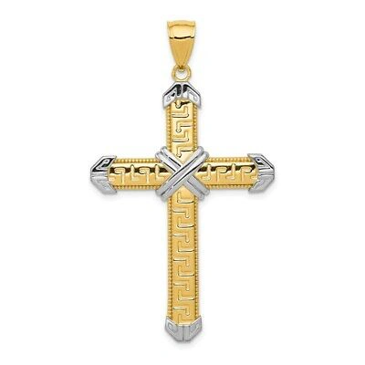 Pre-owned Superdealsforeverything Real 14kt And Rhodium Greek Key Cross Pendant In Yellow