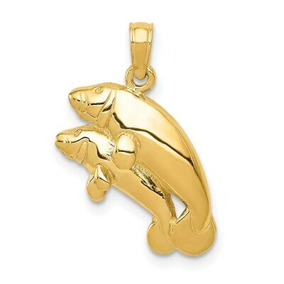 Pre-owned Superdealsforeverything Real 14kt Yellow Gold Polished Double Manatee Pendant