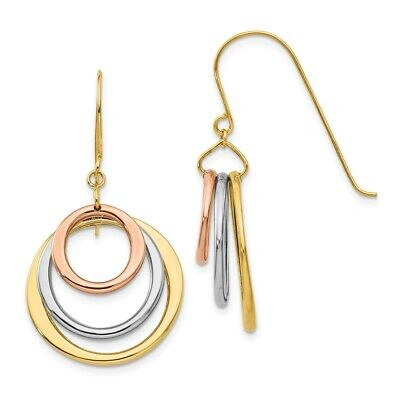 Pre-owned Superdealsforeverything Real 14kt Tri-color Circle Dangle Shepherd Hook Earrings