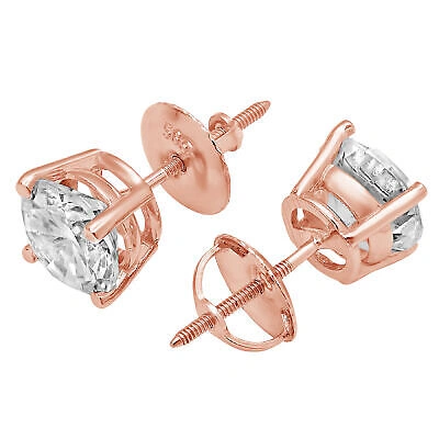 Pre-owned Pucci 2ct Round Cut Simulated Stud Solitaire Earrings Gift 14k Rose Gold Screw Back In D