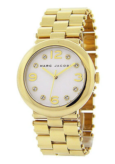 Pre-owned Marc Jacobs Gold Tone Steel+crystals Bracelet Watch-mbm3027