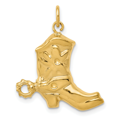 Pre-owned Jewelry Stores Network 14k Yellow Gold Satin Finish Cowboy Boot With Spur Charm Pendant