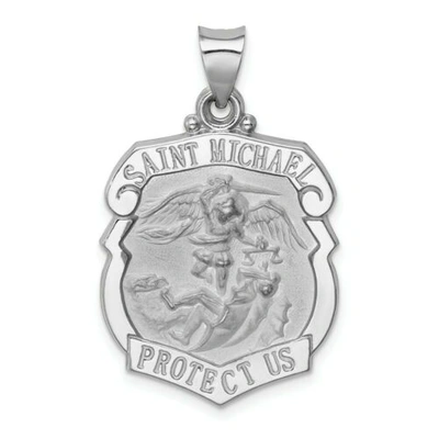 Pre-owned Goldia 14k White Gold Polished Saint Michael Protect Us Religious Badge Medal Pendant