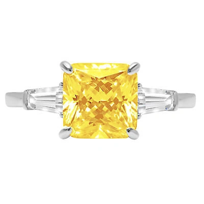 Pre-owned Pucci 3 Ct Asscher 3 Stone Yellow Simulated Promise Wedding Ring 14k White Real Gold
