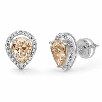 Pre-owned Pucci 2.72 Ct Pear Round Halo Champagne Diamond Simulated Stud Earrings 14k White Gold