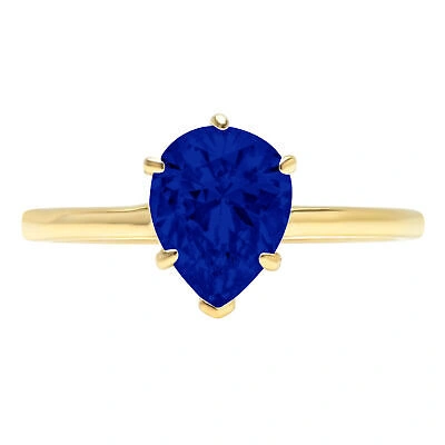 Pre-owned Pucci 1ct Pear Cut Simulated Blue Sapphire Promise Designer Ring 14k Yellow Solid Gold