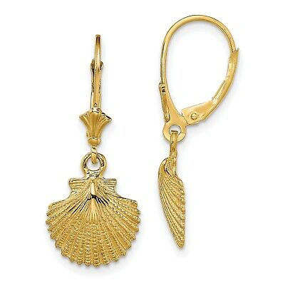 Pre-owned Jewelry Stores Network 14k Yellow Gold Textured Scallop Shell Leverback Earrings