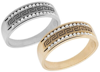 Pre-owned Jewelry Unlimited Men's 14k Yellow/ White Gold Greek Genuine Diamonds Wedding Band Ring 0.25ct 6mm