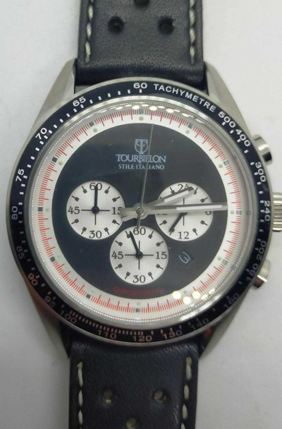 Pre-owned Tourbillon Vintage Style Chrono Quartz 41mm Paul Newman Racing Strap  Watch In Black