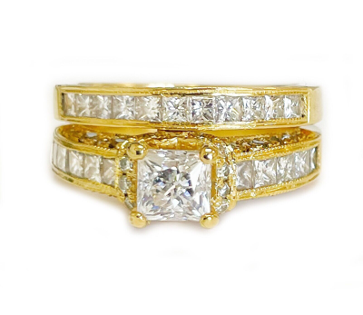 Pre-owned Knr 14k Solid Yellow Gold Princess Natural Diamond Engagement Ring And Band 2.70ctw In White