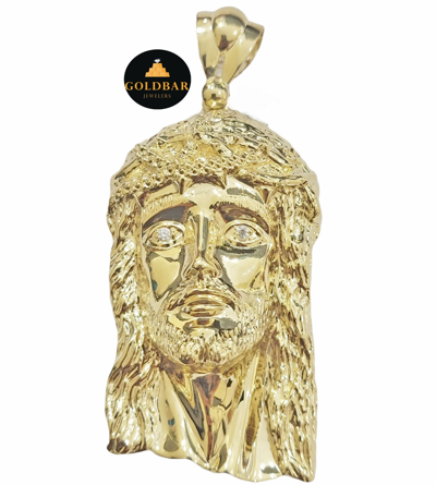 Pre-owned Goldbar Jeweler Real 10k Yellow Gold Jesus Head Charm Pendant For Men's 3" Inch For Chain, 10kt