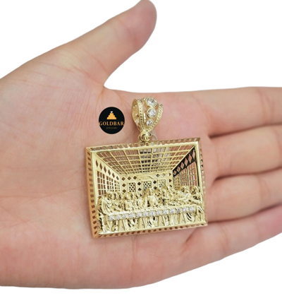 Pre-owned Goldbar Jeweler Real 10k Yellow Gold Last Supper Charm Pendant For Men's 2" Inch For Chain,10kt