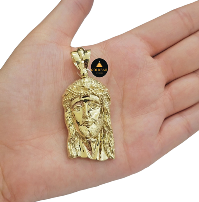 Pre-owned Goldbar Jeweler Real 10k Yellow Gold Charm Pendant Jesus Face Head 2.2" Inch For Chain, 10kt
