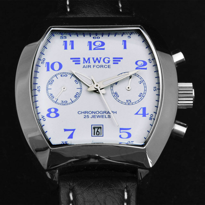 Pre-owned Maktime Chronograph Mwg Air Force White Tonneau 3133 Poljot Analog Watch By