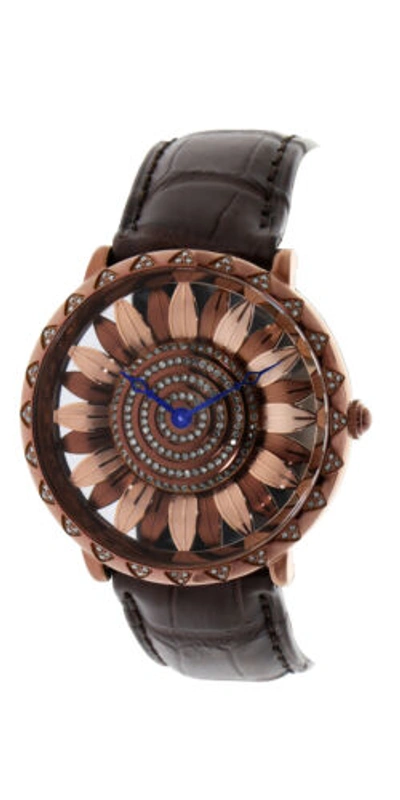 Pre-owned Le Vian Levian Watch Featuring Chocolate Diamonds In In Stainless Steel Leather Band