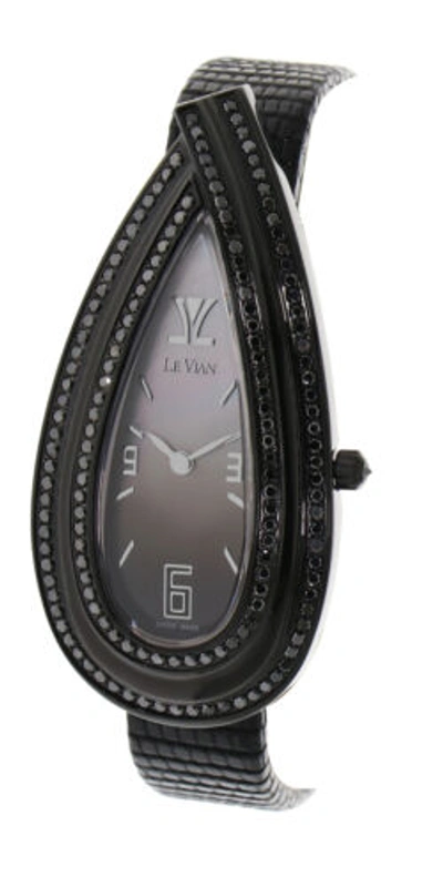 Pre-owned Le Vian Levian Watch With Blackberry Diamonds In Stainless Steel With A Leather Band
