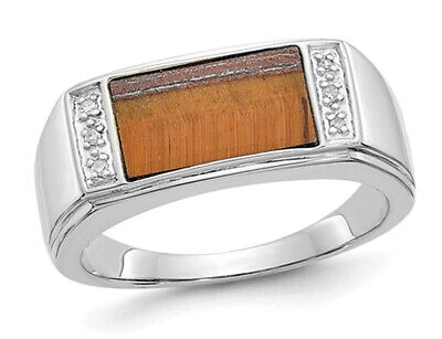 Pre-owned Harmony Mens Tigers Eye Ring In 14k White Gold
