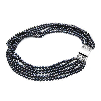 Pre-owned Pacific Pearls® Multi Strand 5mm Freshwater Black Pearl Necklace Gifts Ideas