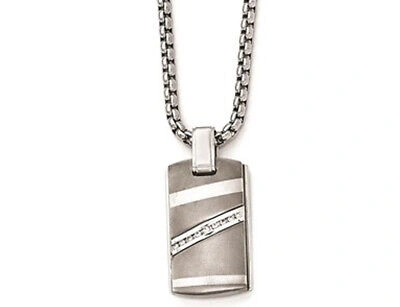 Pre-owned Harmony Mens Titanium Necklace With Diamond Accent And Chain (20 Inches) In White