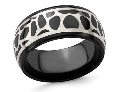 Pre-owned Harmony Mens Black Titanium 10mm Cobblestone Ring With Sterling Silver