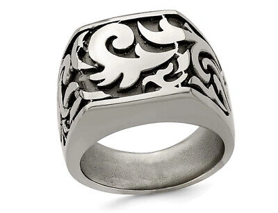 Pre-owned Harmony Mens Titanium Pattern Signet Ring In White