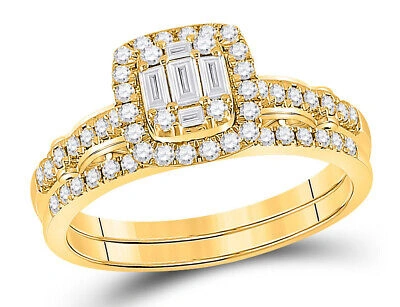 Pre-owned Harmony 3/4 Carat (g-h, I1) Baguette Diamond Engagement Ring Set 14k Yellow Gold