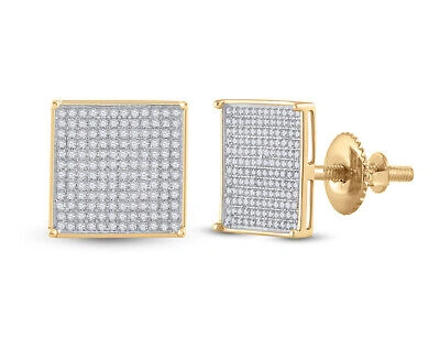 Pre-owned Harmony 7/8 Carat (ctw) Diamond Square Button Earrings 10k Yellow Gold