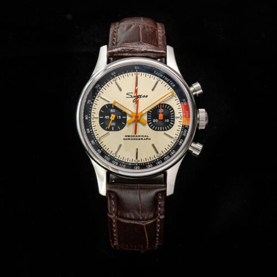 Pre-owned Sugess Classic 1963 Star Pilot Seagull Movement Mechanical Chronograph Sapphire Watch In 40mm Color Brown Band Swan Neck