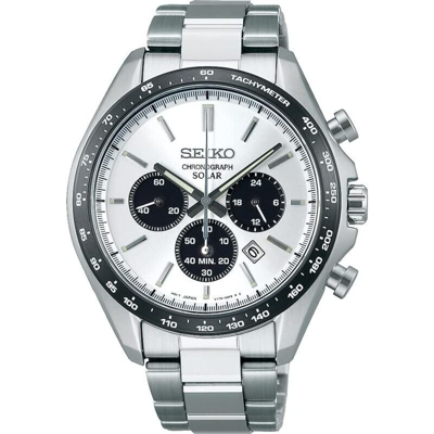 Pre-owned Seiko Selection Sbpy165 Solar Panda Chronograph Men's Watch White Black Gift