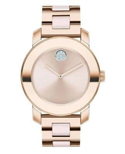 Pre-owned Movado Bold Ceramic Rose Gold-tone Metallic Dial Women's Watch 3600639