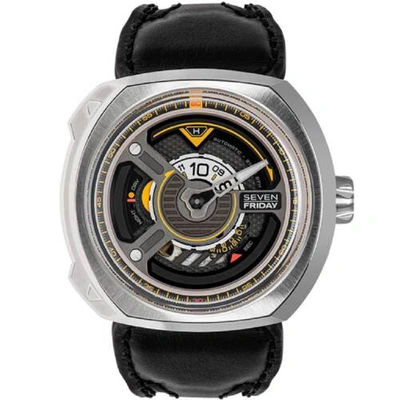 Pre-owned Sevenfriday Men's Watch Blade Power Reserve Black Genuine Leather Strap W1-01