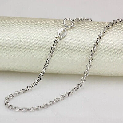 Pre-owned Am.yuxi Real 18k Real White Gold Necklace For Women 2.0mm Rolo Gold Chain 22''l Au750