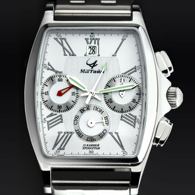 Pre owned Maktime Poljot 31677 Chronograph Mechanical Weekday Tonneau Weekday Whiz Watch ModeSens