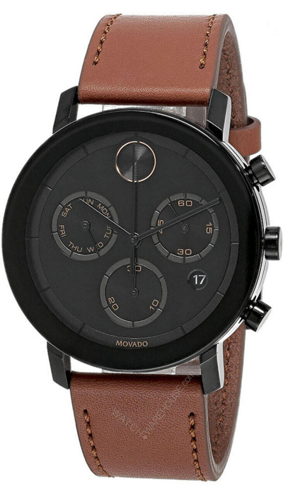 Pre-owned Movado Bold Evolution 42mm Chrono Cognac Lthr Strap Men's Watch 3600758