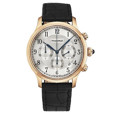 Pre-owned Fabergé Faberge Men's 'agathon' Silver Dial Black Leather Strap Automatic Watch Fab-208